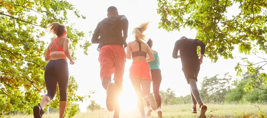 People running outside.