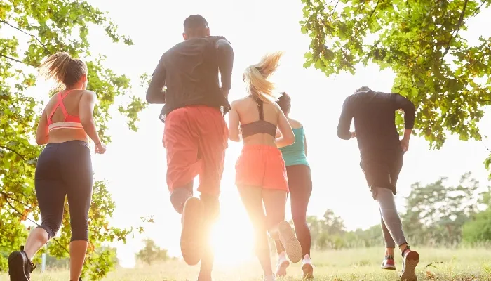 People running outside.